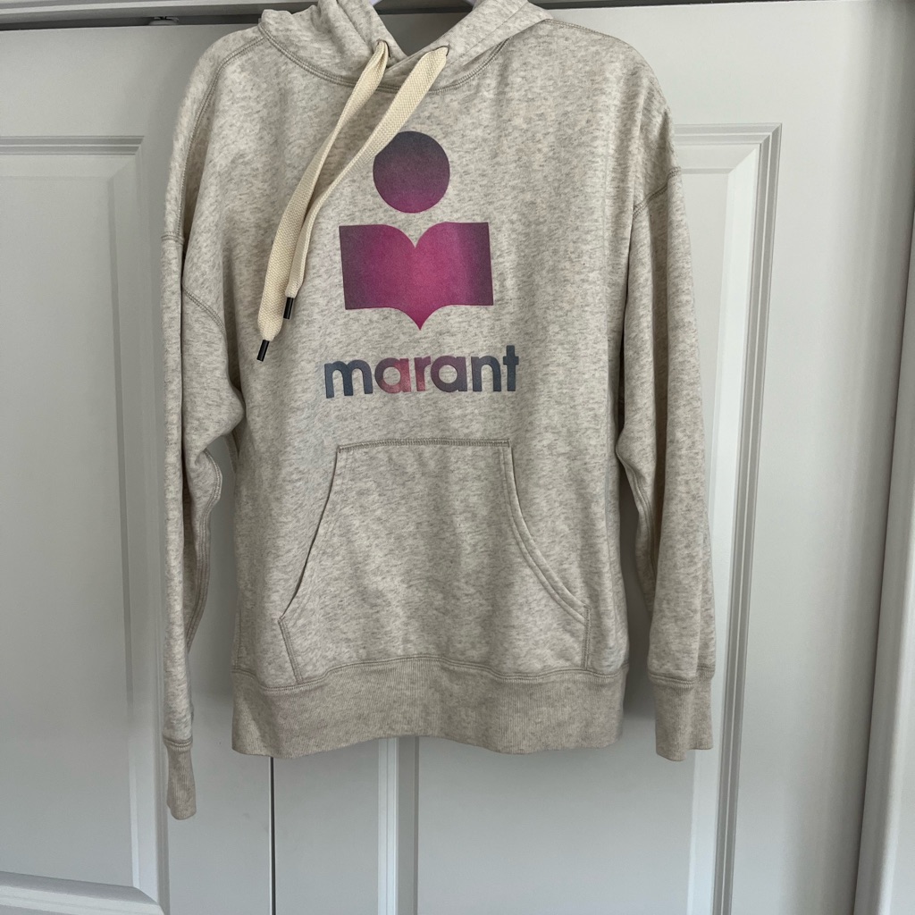 New! Isabel Marant Cream Hoodie With Purple And Blue Logo